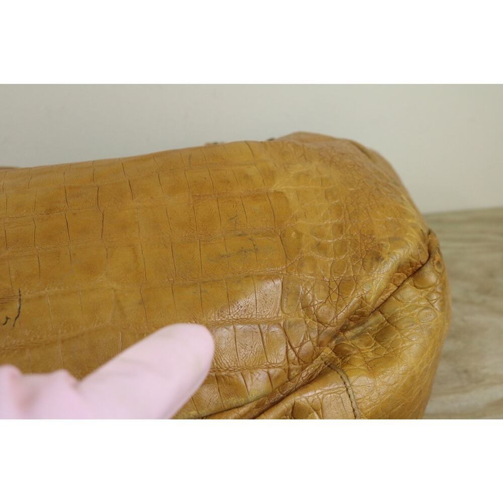 Brahmin HOBO TOTE Croc Embossed L JACQUELINE Brown Yellow Leather Shoulder Bag - Picture 11 of 16